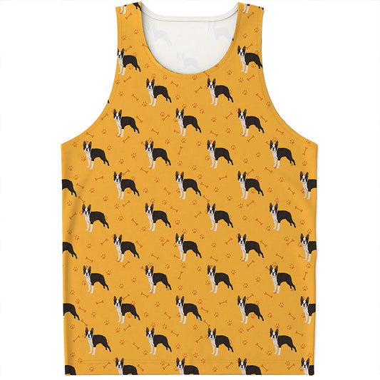 Yellow Boston Terrier Pattern Print Men's Tank Top