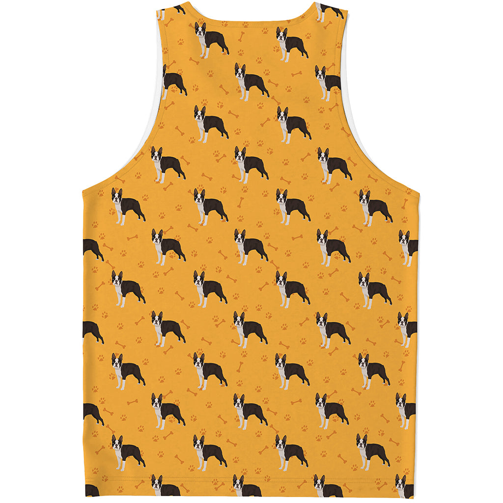 Yellow Boston Terrier Pattern Print Men's Tank Top