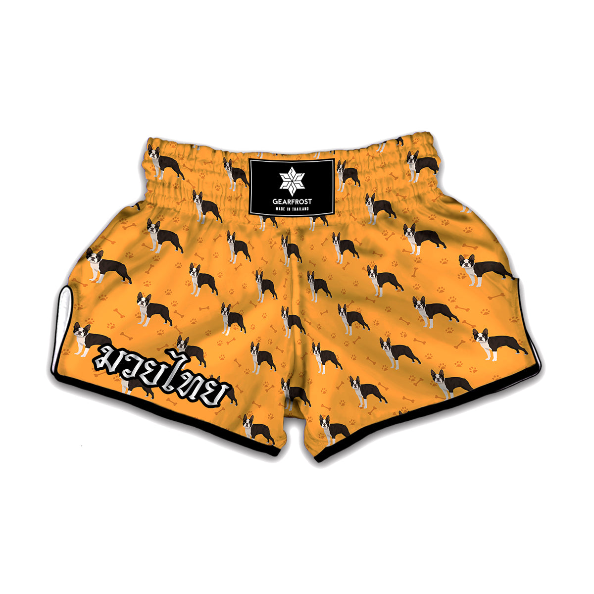 Yellow Boston Terrier Pattern Print Muay Thai Boxing Shorts