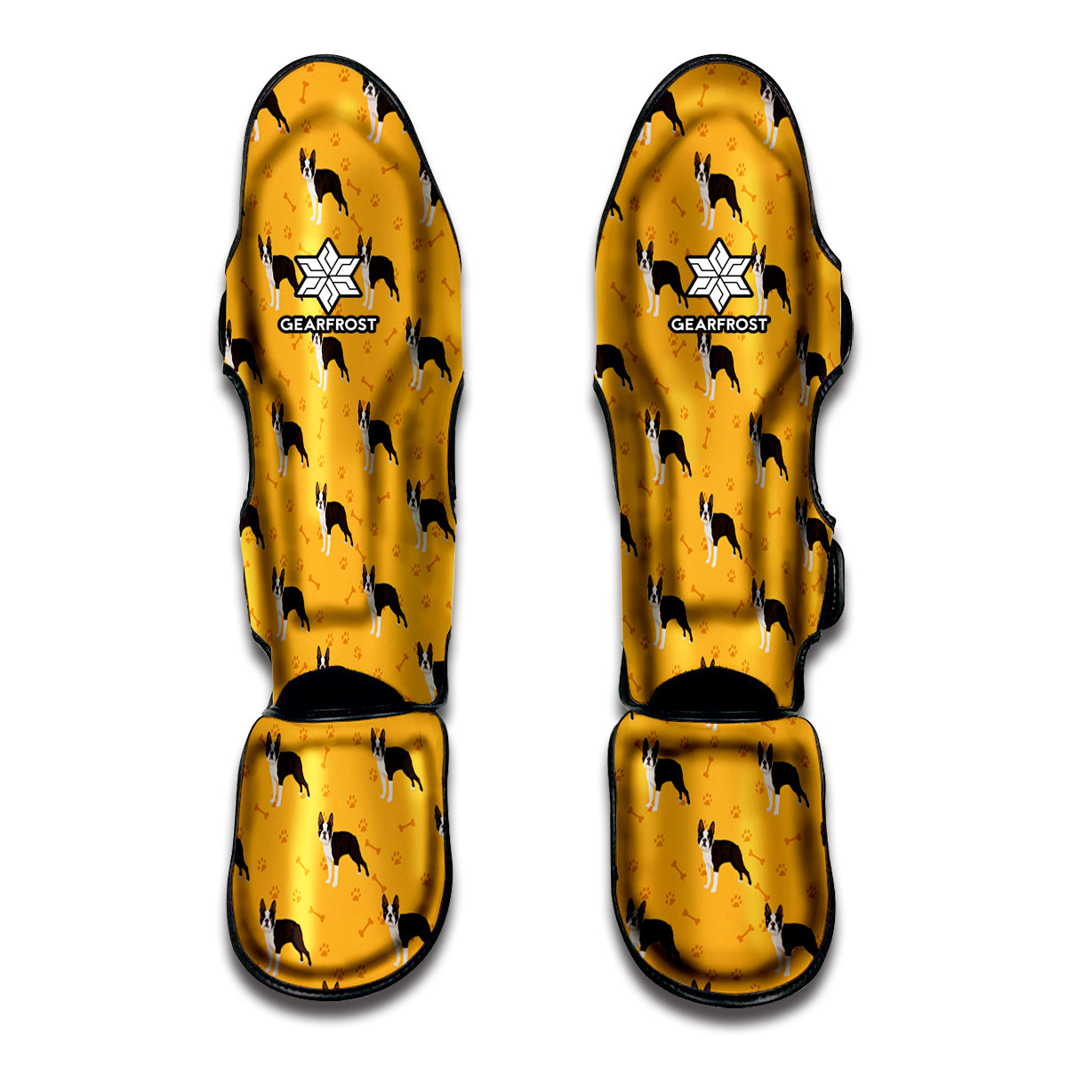 Yellow Boston Terrier Pattern Print Muay Thai Shin Guard