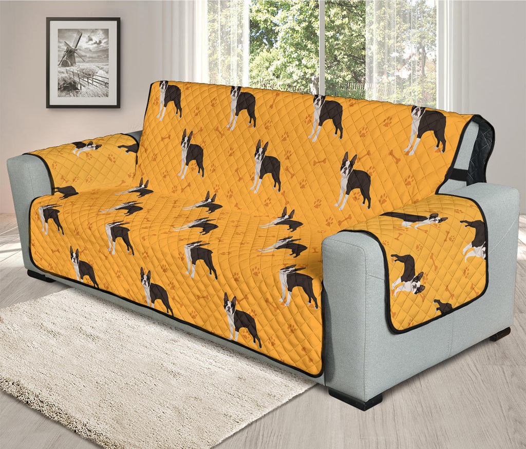 Yellow Boston Terrier Pattern Print Oversized Sofa Protector