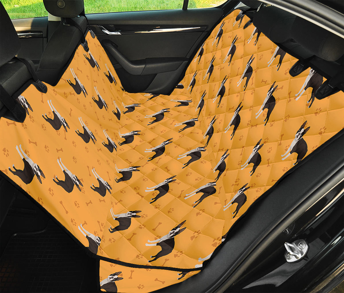 Yellow Boston Terrier Pattern Print Pet Car Back Seat Cover