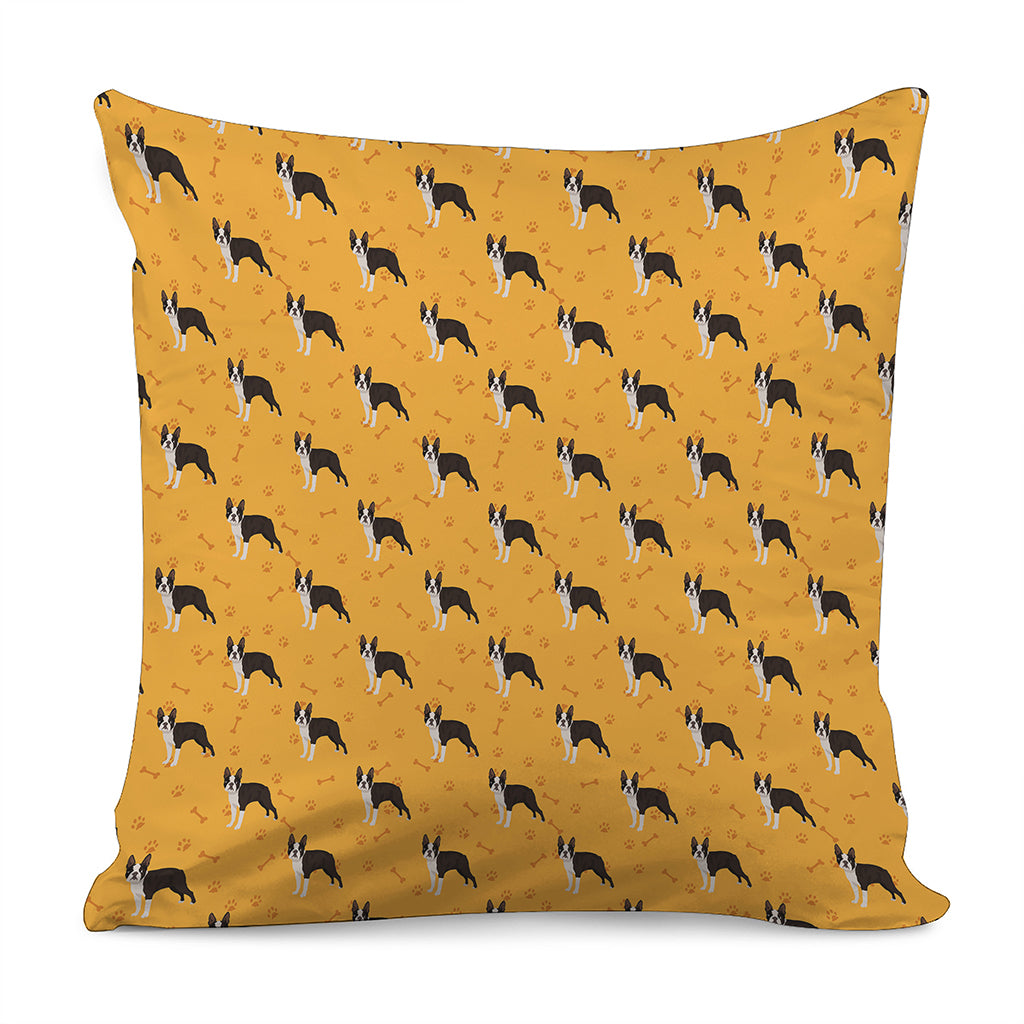 Yellow Boston Terrier Pattern Print Pillow Cover