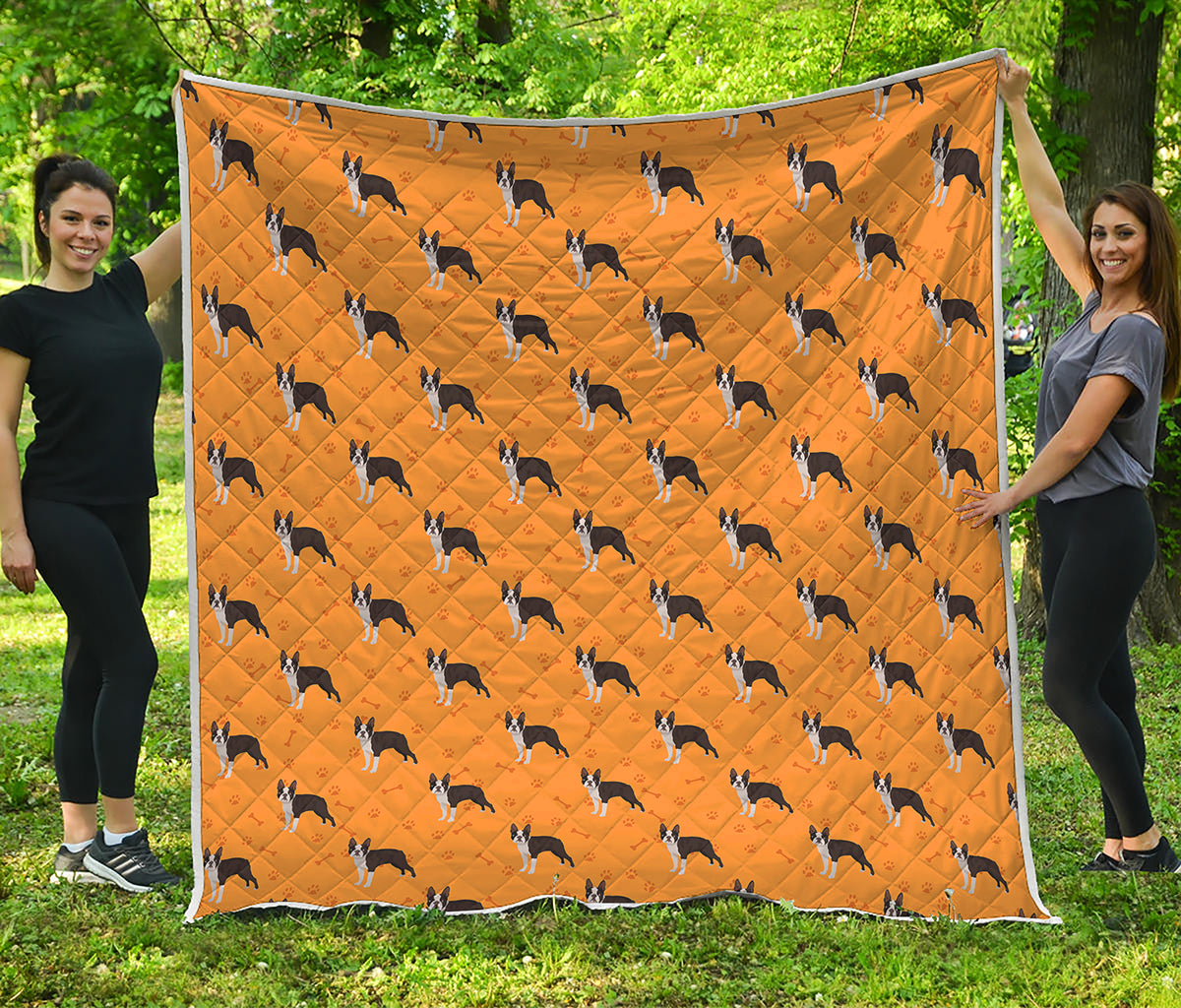 Yellow Boston Terrier Pattern Print Quilt