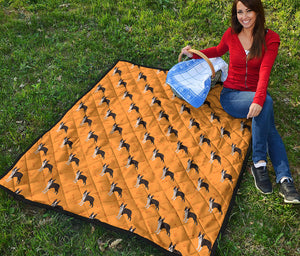 Yellow Boston Terrier Pattern Print Quilt