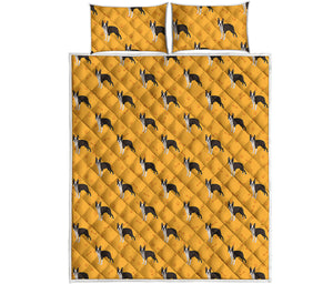 Yellow Boston Terrier Pattern Print Quilt Bed Set