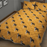 Yellow Boston Terrier Pattern Print Quilt Bed Set