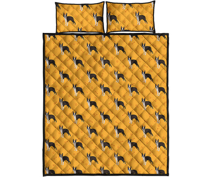 Yellow Boston Terrier Pattern Print Quilt Bed Set