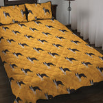 Yellow Boston Terrier Pattern Print Quilt Bed Set