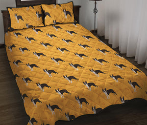 Yellow Boston Terrier Pattern Print Quilt Bed Set