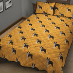 Yellow Boston Terrier Pattern Print Quilt Bed Set