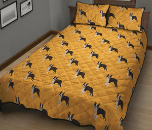 Yellow Boston Terrier Pattern Print Quilt Bed Set