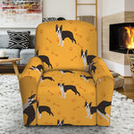 Yellow Boston Terrier Pattern Print Recliner Slipcover