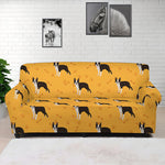 Yellow Boston Terrier Pattern Print Sofa Cover