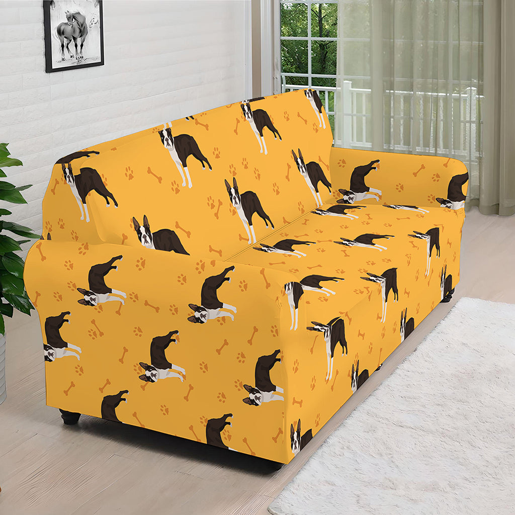 Yellow Boston Terrier Pattern Print Sofa Cover