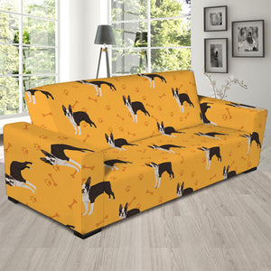 Yellow Boston Terrier Pattern Print Sofa Slipcover