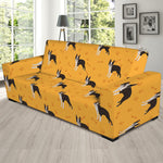 Yellow Boston Terrier Pattern Print Sofa Slipcover