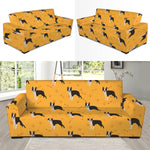 Yellow Boston Terrier Pattern Print Sofa Slipcover