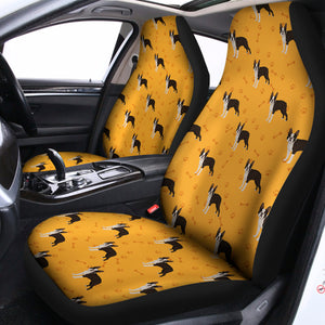 Yellow Boston Terrier Pattern Print Universal Fit Car Seat Covers