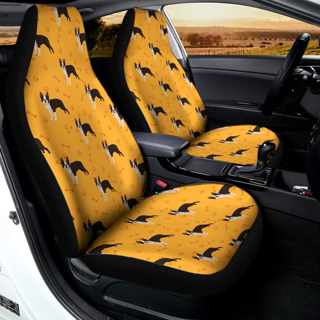 Yellow Boston Terrier Pattern Print Universal Fit Car Seat Covers