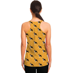 Yellow Boston Terrier Pattern Print Women's Racerback Tank Top