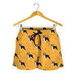 Yellow Boston Terrier Pattern Print Women's Shorts