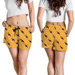 Yellow Boston Terrier Pattern Print Women's Shorts