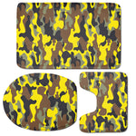 Yellow Brown And Black Camouflage Print 3 Piece Bath Mat Set