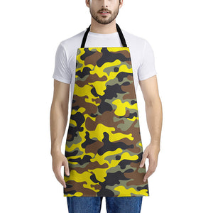 Yellow Brown And Black Camouflage Print Apron