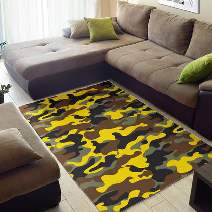 Yellow Brown And Black Camouflage Print Area Rug GearFrost