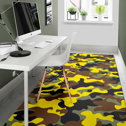Yellow Brown And Black Camouflage Print Area Rug GearFrost