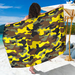Yellow Brown And Black Camouflage Print Beach Sarong Wrap