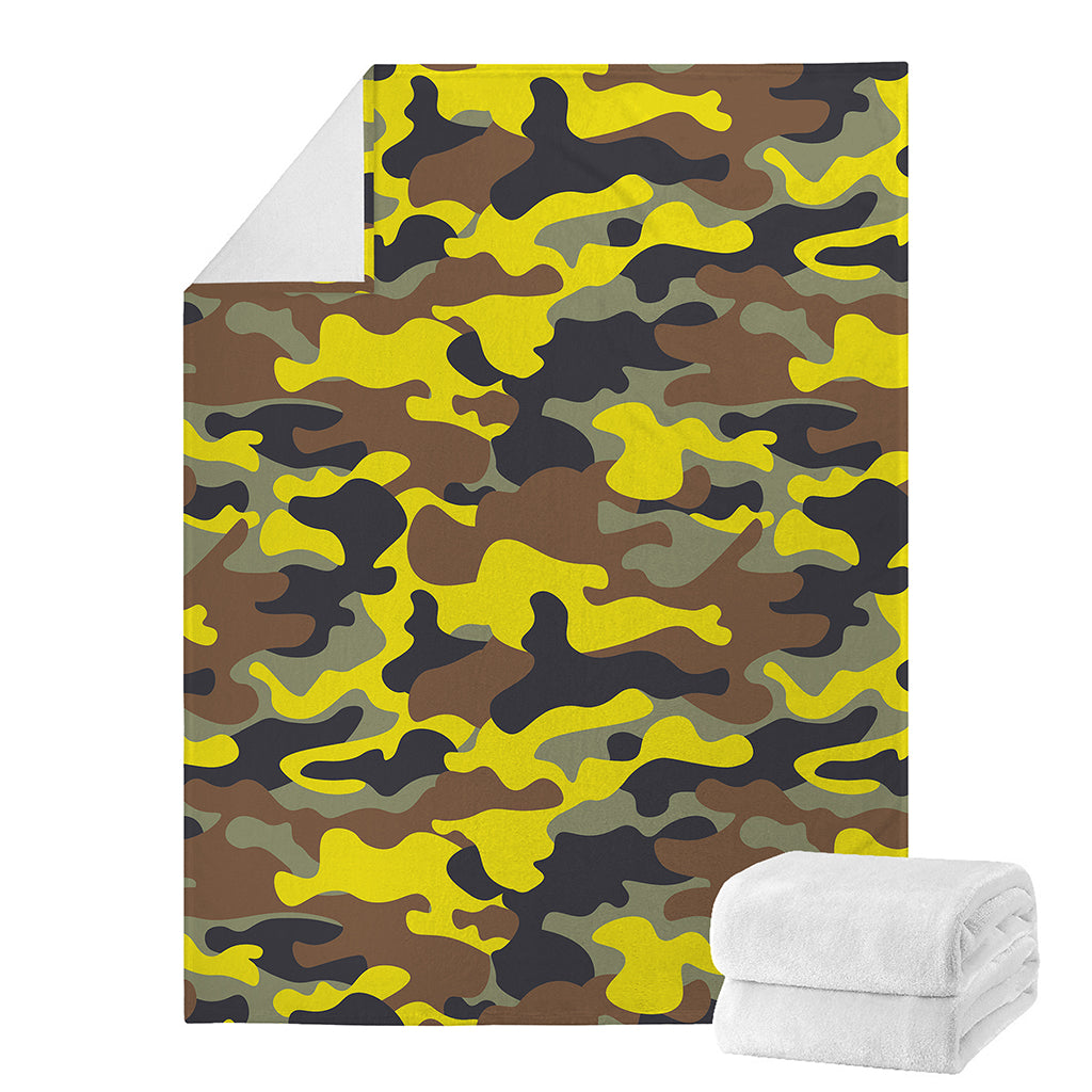 Yellow Brown And Black Camouflage Print Blanket
