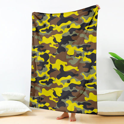 Yellow Brown And Black Camouflage Print Blanket