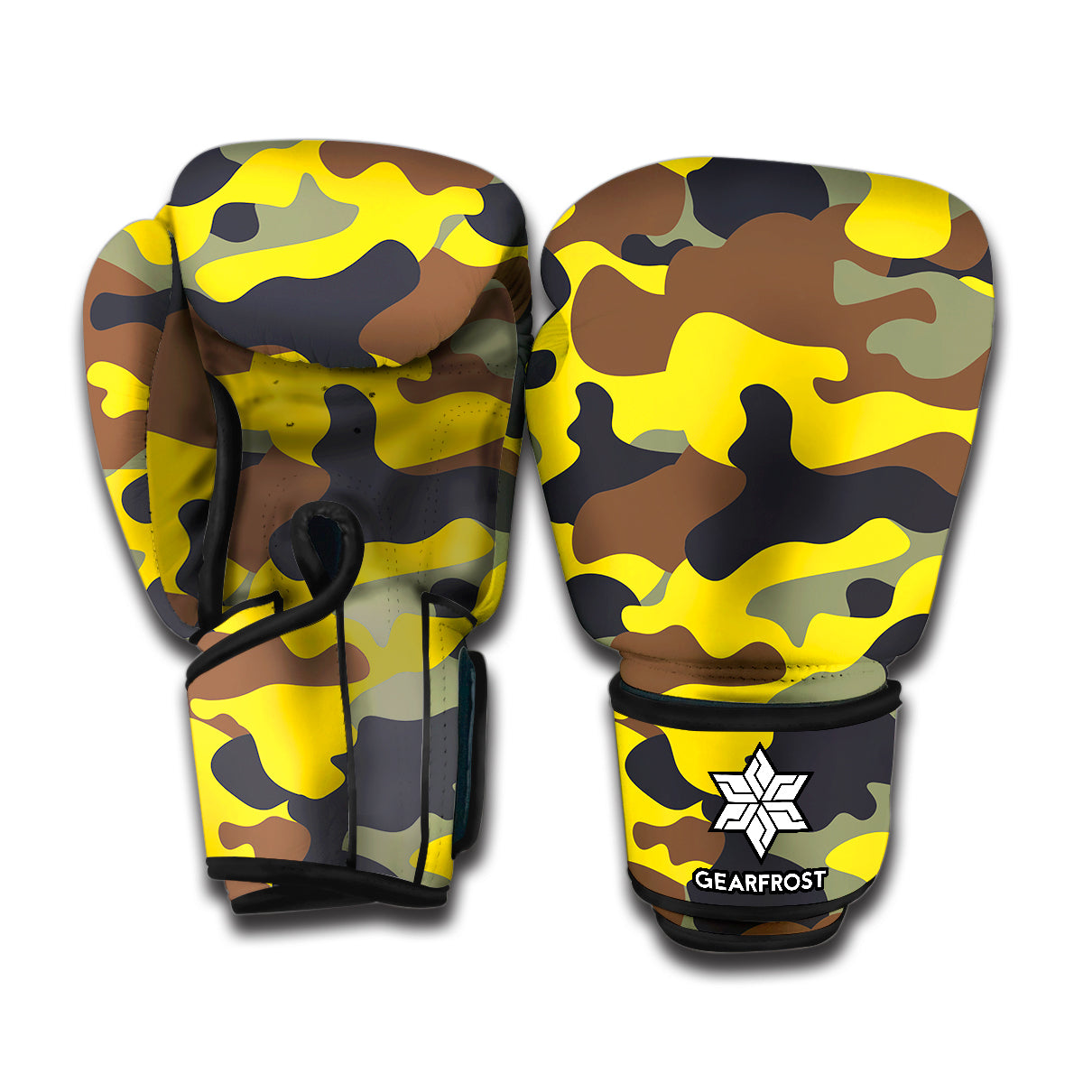 Yellow Brown And Black Camouflage Print Boxing Gloves