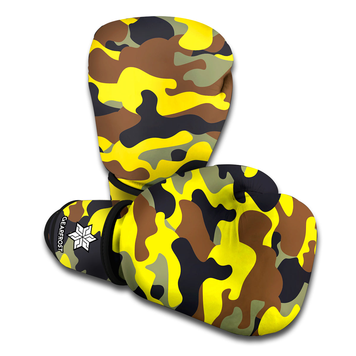 Yellow Brown And Black Camouflage Print Boxing Gloves