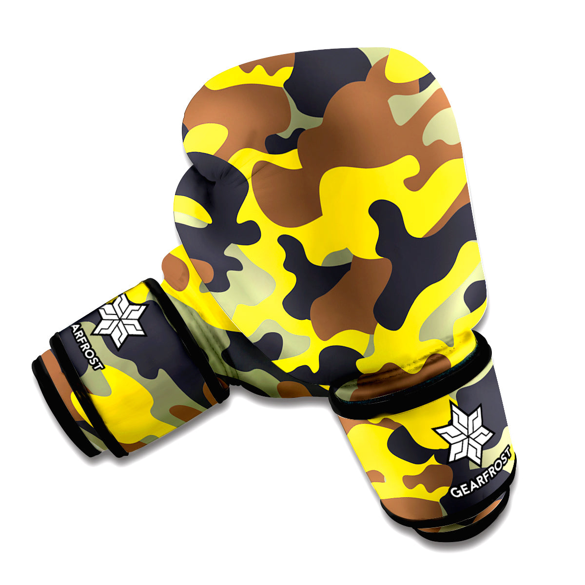 Yellow Brown And Black Camouflage Print Boxing Gloves