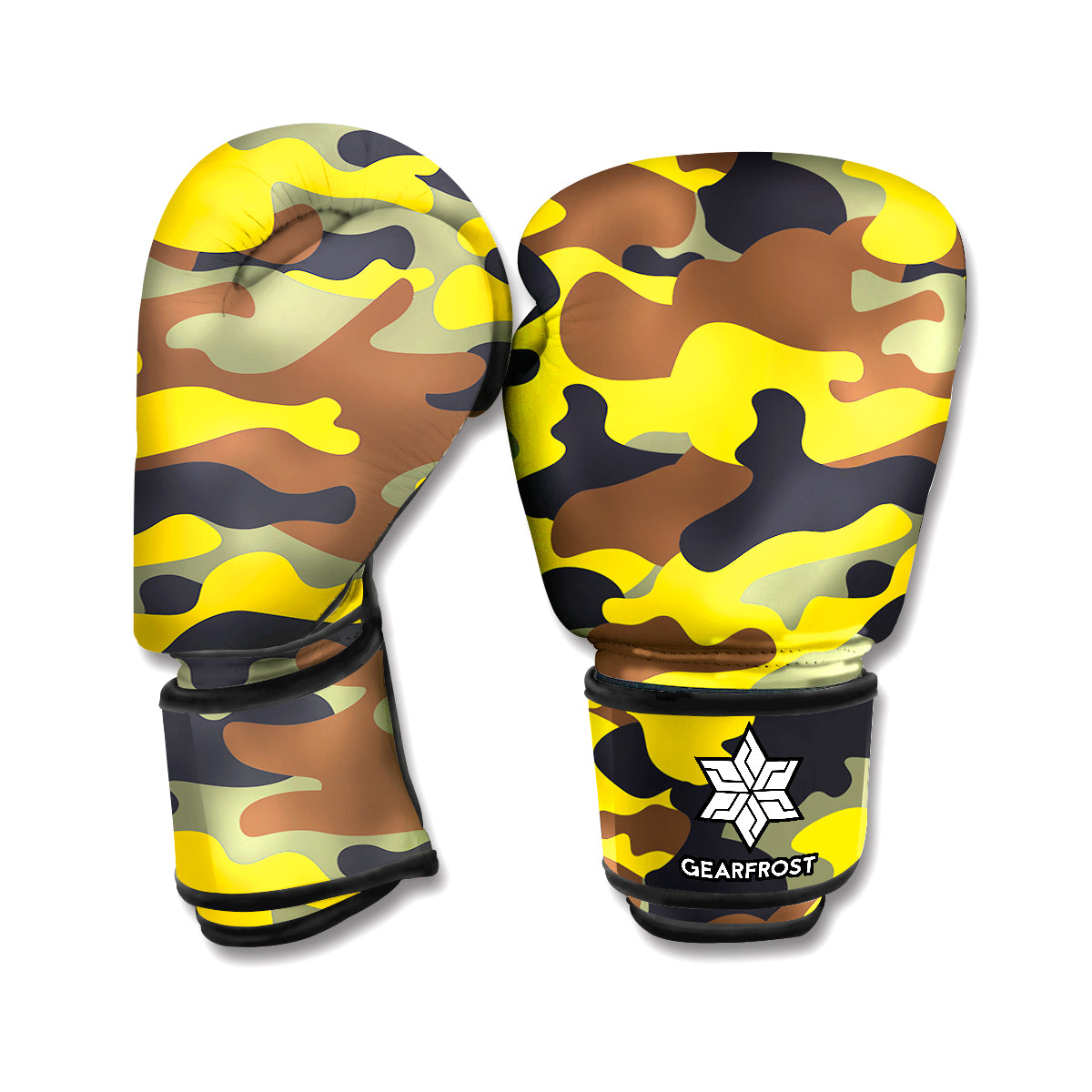 Yellow Brown And Black Camouflage Print Boxing Gloves