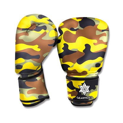 Yellow Brown And Black Camouflage Print Boxing Gloves