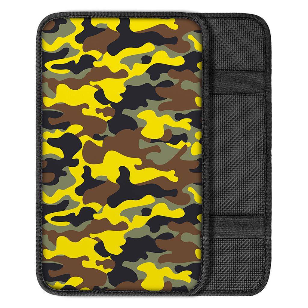 Yellow Brown And Black Camouflage Print Car Center Console Cover