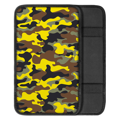 Yellow Brown And Black Camouflage Print Car Center Console Cover