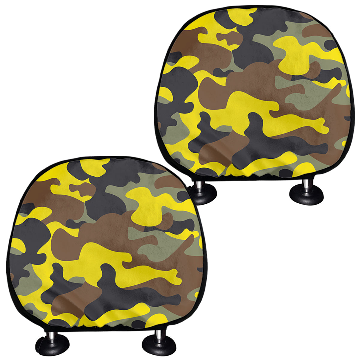 Yellow Brown And Black Camouflage Print Car Headrest Covers