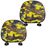 Yellow Brown And Black Camouflage Print Car Headrest Covers