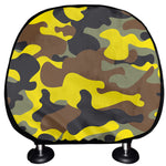 Yellow Brown And Black Camouflage Print Car Headrest Covers