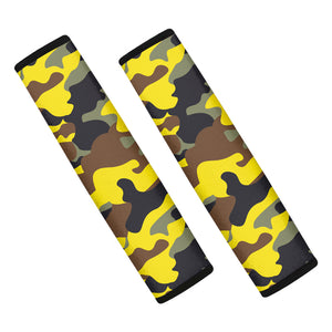 Yellow Brown And Black Camouflage Print Car Seat Belt Covers