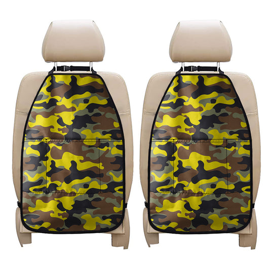 Yellow Brown And Black Camouflage Print Car Seat Organizers