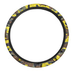 Yellow Brown And Black Camouflage Print Car Steering Wheel Cover