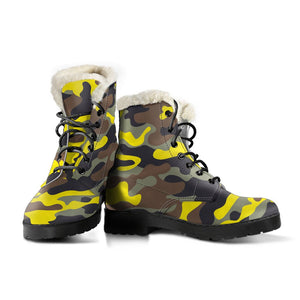Yellow Brown And Black Camouflage Print Comfy Boots GearFrost