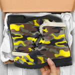 Yellow Brown And Black Camouflage Print Comfy Boots GearFrost