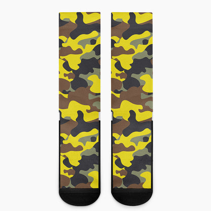 Yellow Brown And Black Camouflage Print Crew Socks